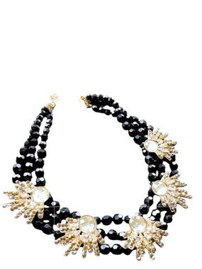 Black & Gold Rhinestone Sunburst Statement Necklace